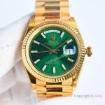 Swiss Rolex new Day-Date 36mm Baguette Diamond Green Swiss 2836 Replica Watches